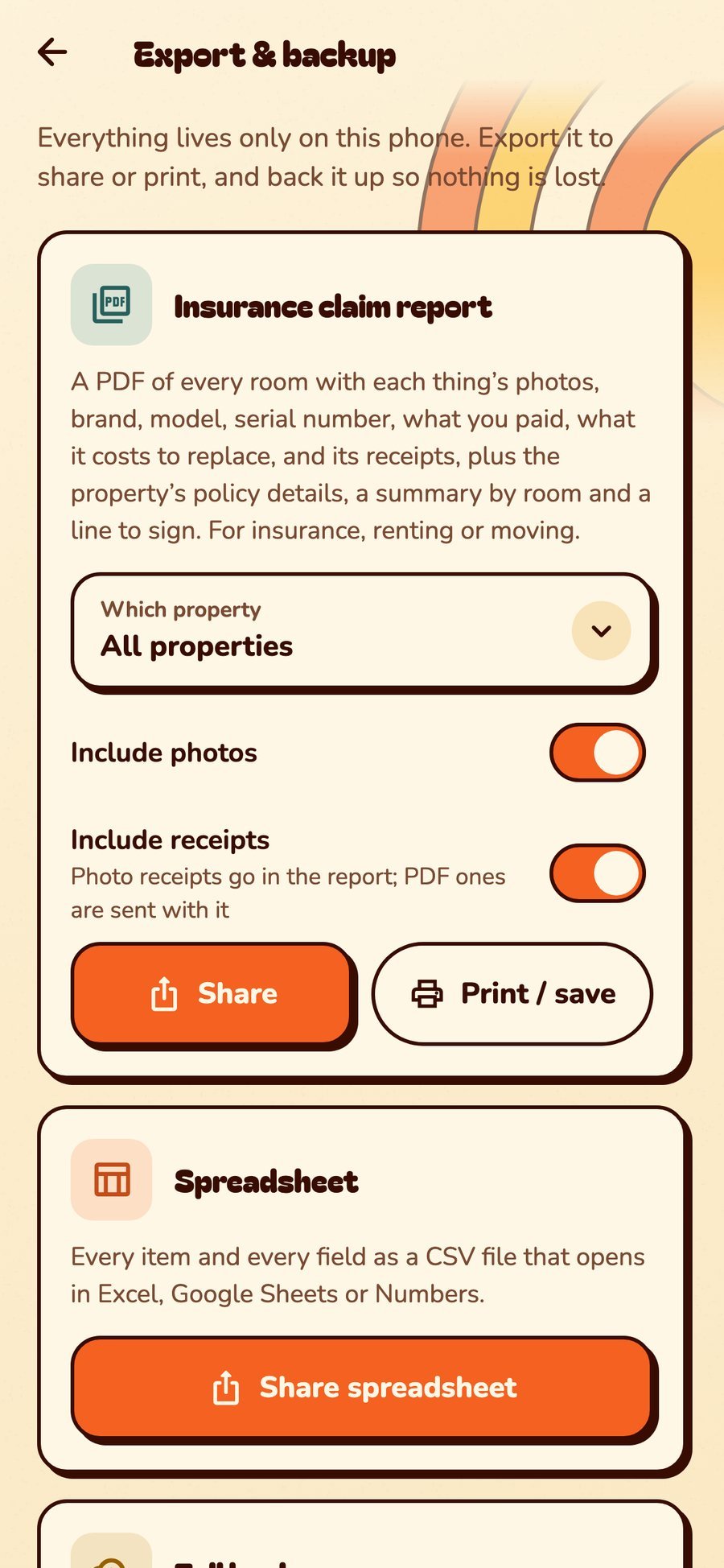 The claim report for a property