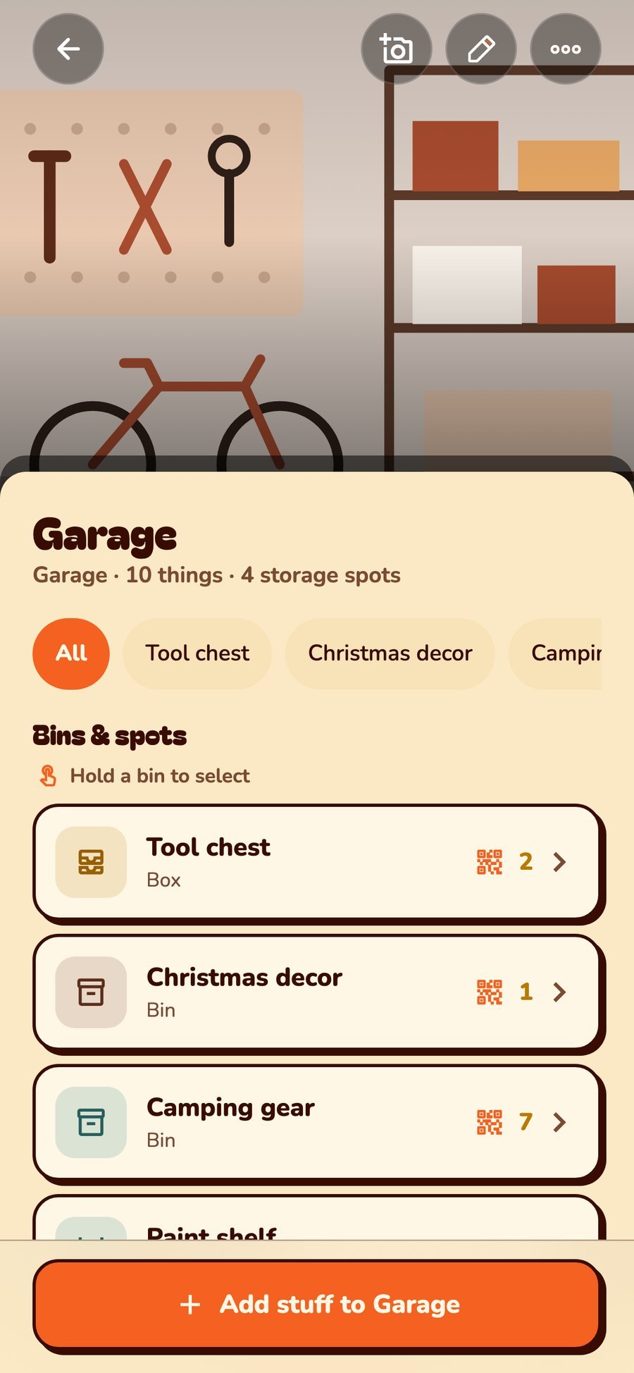The Garage with its bins and spots