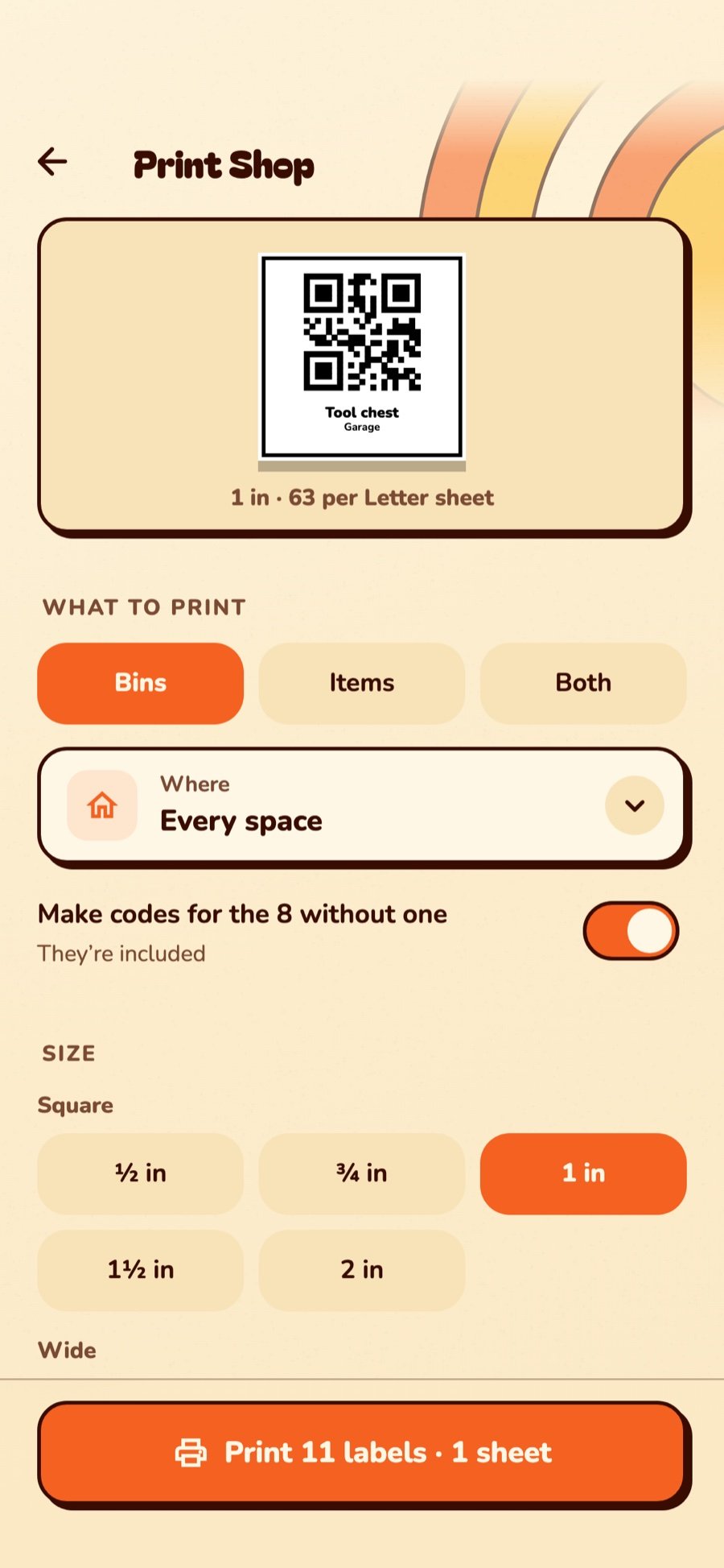 Print shop making QR labels for every bin